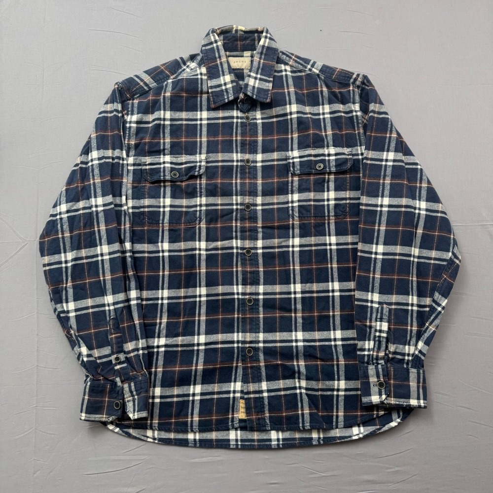 Jachs NY Mens XXL Flannel Shirt Navy Blue Plaid Long Sleeve Button Down Pockets